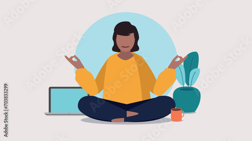 Vektor-Illustration einer Person, die eine Pause von der Arbeit mit Yoga macht - Business-Konzept