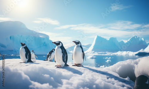 Penguins on ice Antarctica  landscape of snow  