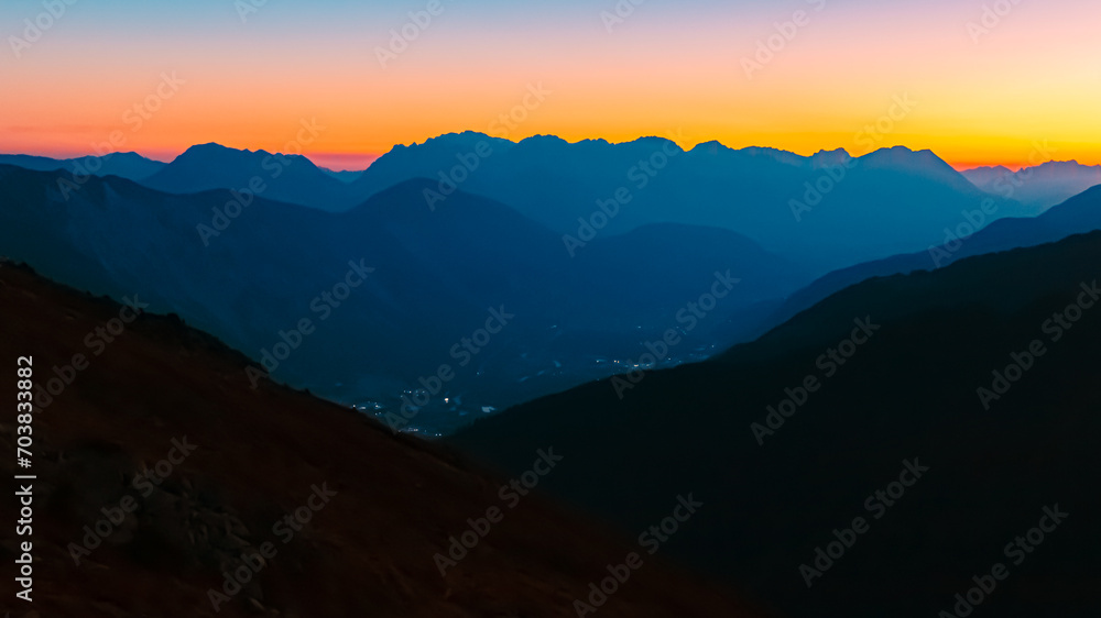 Alpine summer sunrise at Mount Sechszeiger, Jerzens, Imst, Tyrol, Austria