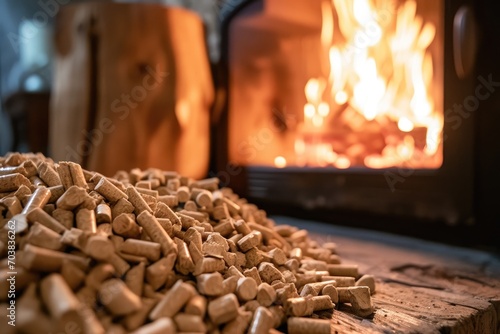 Compressed fuel pallets for heating boilers and fireplaces. Organic granulated biomass for space heating. photo