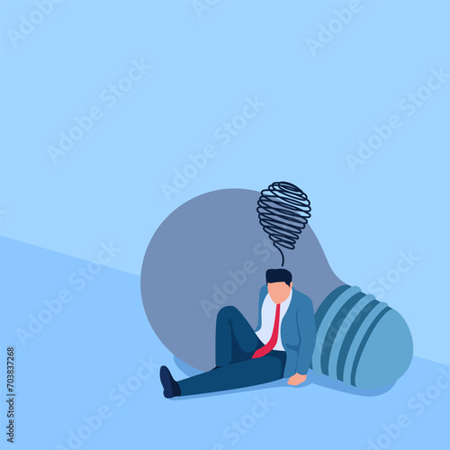 people lean tiredly next to dead lights, a metaphor for mental blocks. Simple flat conceptual illustration.