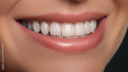 Beautiful female smile after teeth whitening procedure. Dental care. Dentistry concept. AI Generative