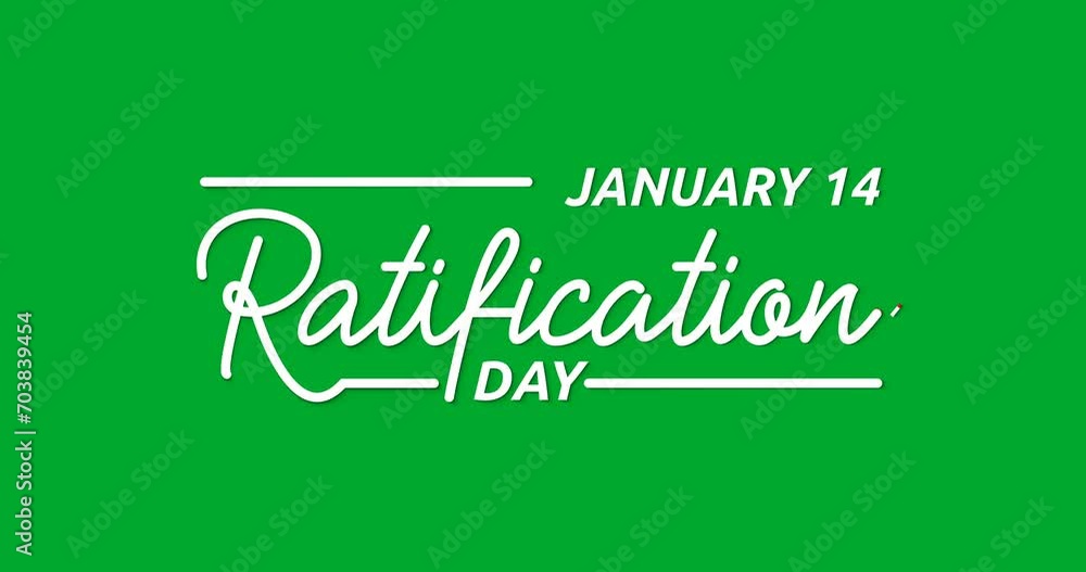 Ratification day text animation on the green screen alpha channel. Handwritten calligraphy animated. Great for remembrance of the act that officially ended the American Revolution on January 14, 1784 Ratification day text animation on the green screen alpha channel. Handwritten calligraphy animated. Great for remembrance of the act that officially ended the American Revolution on January 14, 1784