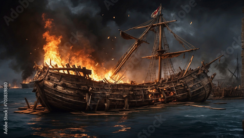 The Spanish Conquistadors ship is damage photo