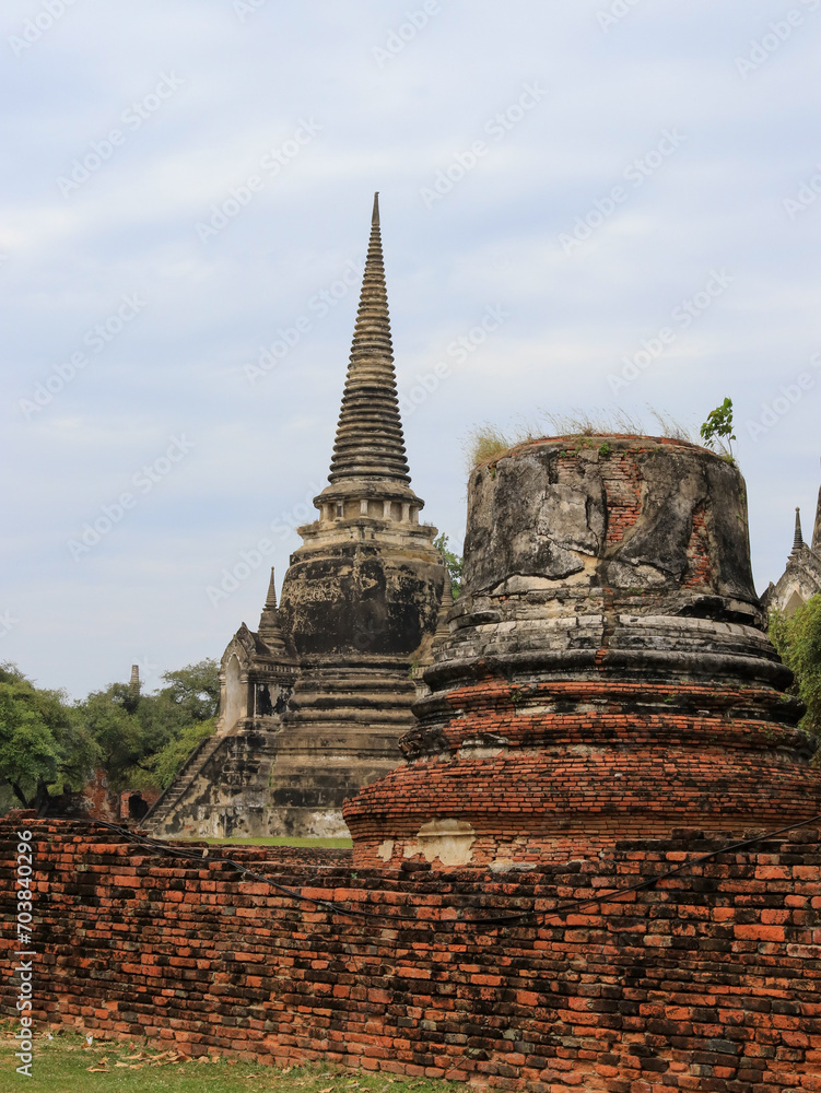 Fototapeta premium Destroyed pagoda being cut in half and burn from fire in Thailand