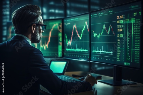 Financial trading manager analyzes stock market prices, image made with generative ai technology.