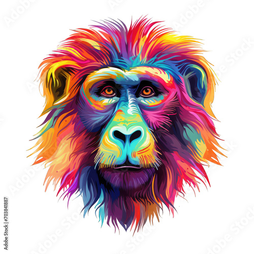 Abstract Baboon Art With Graphic Highlighter Lines Emphasizing an Innovative Colorful Design.. Isolated on a Transparent Background. Cutout PNG.