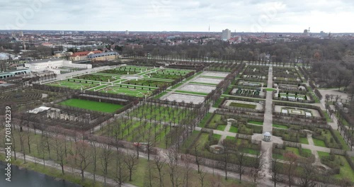 Castle gardens in Hannover, Germany. baroc structured layout. decorative floral pattern and botanical beauty. photo