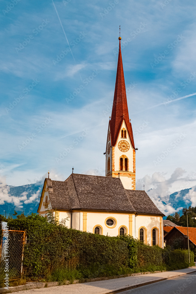 Church on a sunny summer day at the famous Stubaital valley, Innsbruck, Austria