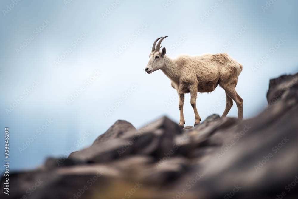 mountain goat standing on a steep rocky ledge