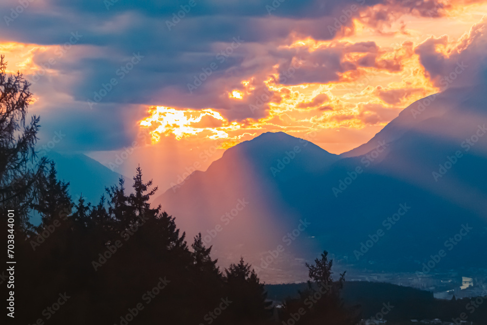 Alpine sunset or sundowner at Mount Glungezer, Innsbruck, Tyrol, Austria
