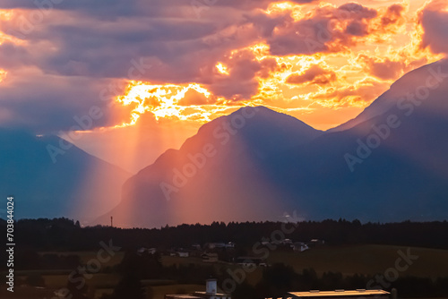 Alpine sunset or sundowner at Mount Glungezer, Innsbruck, Tyrol, Austria photo