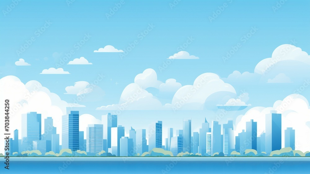 Sunny Cityscape with Modern Architecture and Clear Blue Sky - Urban Skyline View of Vibrant Downtown Metropolis in Daylight