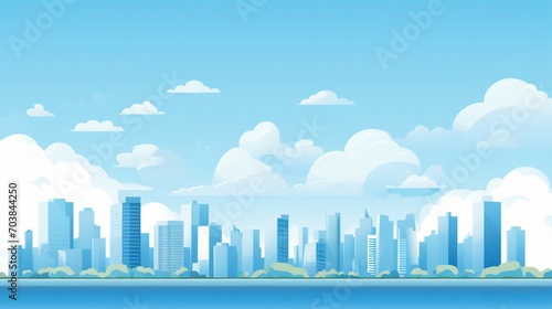 Sunny Cityscape with Modern Architecture and Clear Blue Sky - Urban Skyline View of Vibrant Downtown Metropolis in Daylight