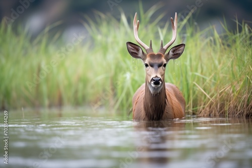 waterbuck in long grass near river © stickerside