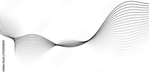 Halftone flowing wavy gradient dots shape isolated on transparent background. Digital future technology concept. Design for web design, music, cover, technology, science, data, banner, flayer, poster.