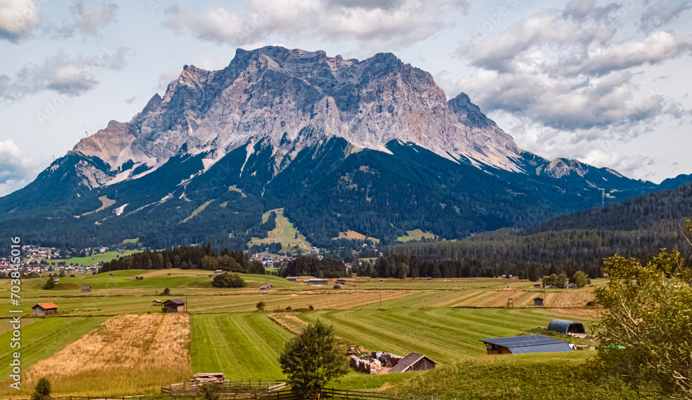 Alpine summer view with Mount Zugspitze at the famous Tiroler Zugspitzarena, Lermoos, Reutte, Tyrol, Austria Alpine summer view with Mount Zugspitze at the famous Tiroler Zugspitzarena, Lermoos, Reutte, Tyrol, Austria