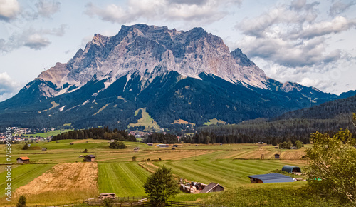 Alpine summer view with Mount Zugspitze at the famous Tiroler Zugspitzarena, Lermoos, Reutte, Tyrol, Austria photo