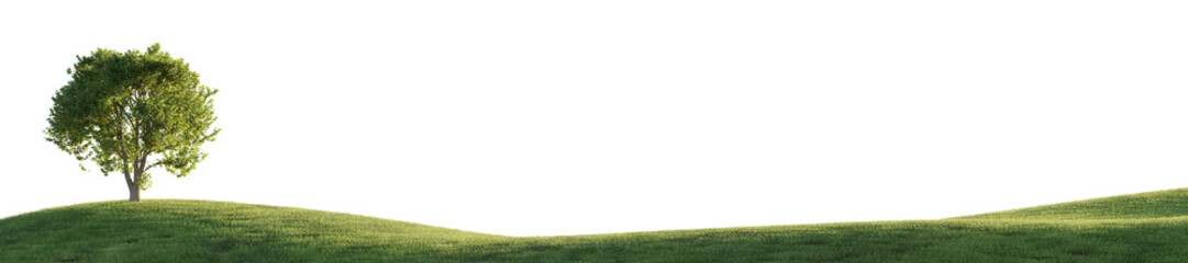 Solitary Tree on a Lush Green Hilltop. 3D rendering.