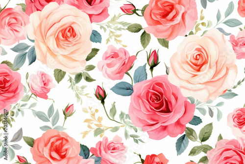 Flower pattern blossom rose illustration pink watercolor leaf seamless design floral wallpaper