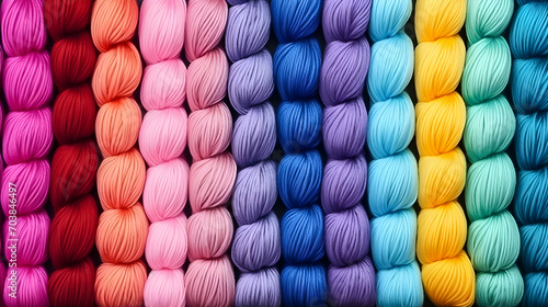 Multi-colored threads for knitting.