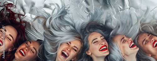 Lächelnde Frauen mit grauen stylischen Haaren im mittleren Alter photo