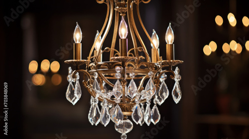 Charm of vintage design with a chandelier adorned with crystal droplets and intricate metalwork