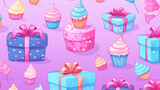 Vibrant Hand-Drawn Party Background with Colorful Cakes and Balloons, Perfect for Joyful Celebrations and Birthday Events