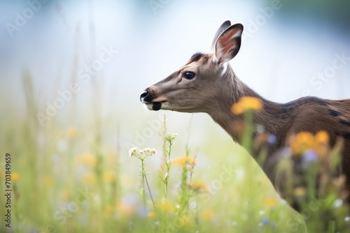 duiker sniffing air amidst wildflowers photo