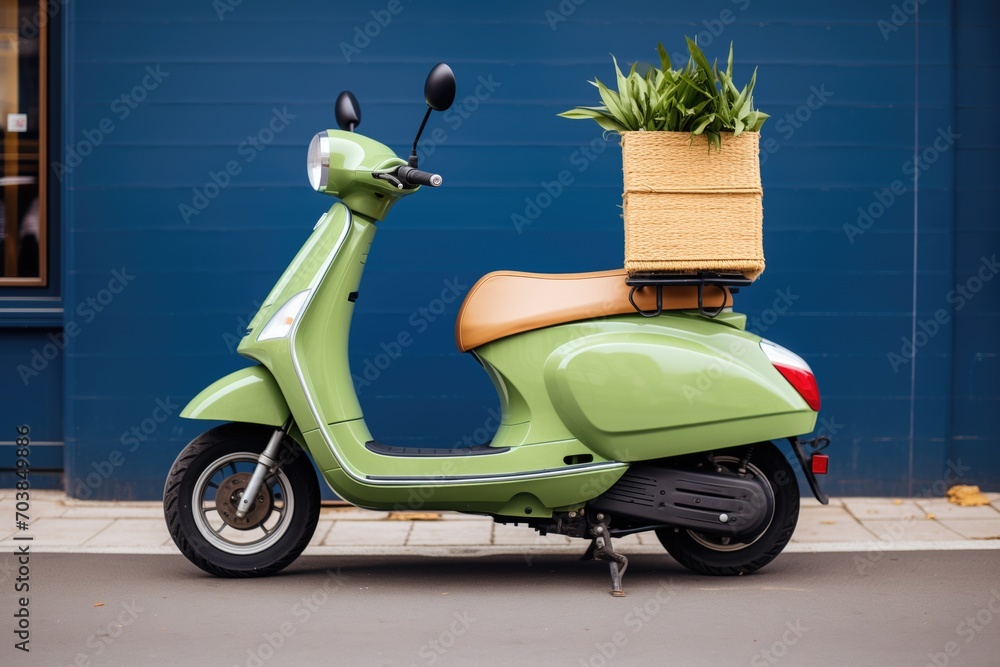 delivery scooter with green leaf emblem