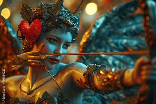 Love's Cyborg Messenger: In Romantic Pop Culture Fashion, Cyborg Cupid Shoots an Arrow, His Determined Gaze Embraced by Playful Colors - A Genuine Energetic Shout of Passionate Love Scenes.




 photo