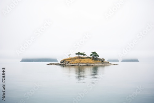 foggy shoreline of an unpopulated island