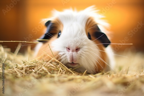 guinea pig with moist nose surrounded by dry hay