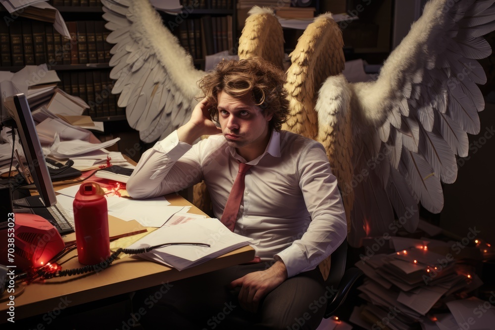 Stressed Cupid: An illustration depicting Cupid surrounded by letters, conveying the stress and pressure associated with Valentine's Day, symbolizing the overwhelming emotions during this romantic sea