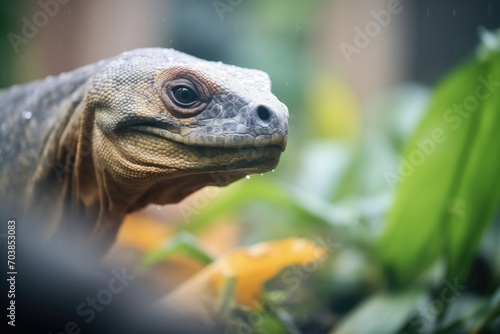 close-up of komodo dragon under tropical foliage © stickerside