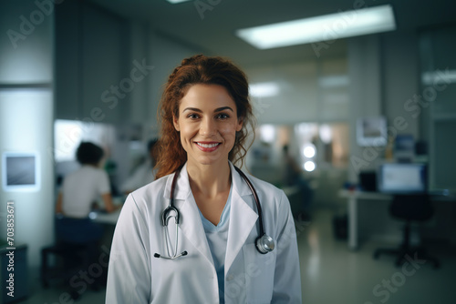 Portrait of female doctor standing at clinic