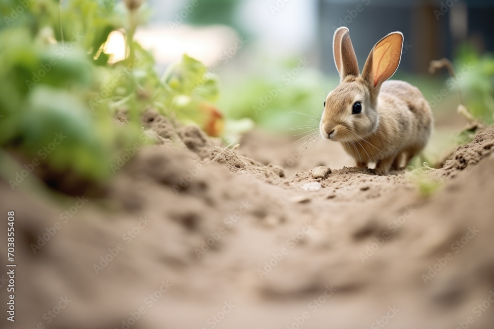 wild rabbit cautiously approaching a burrow entrance wild rabbit cautiously approaching a burrow entrance