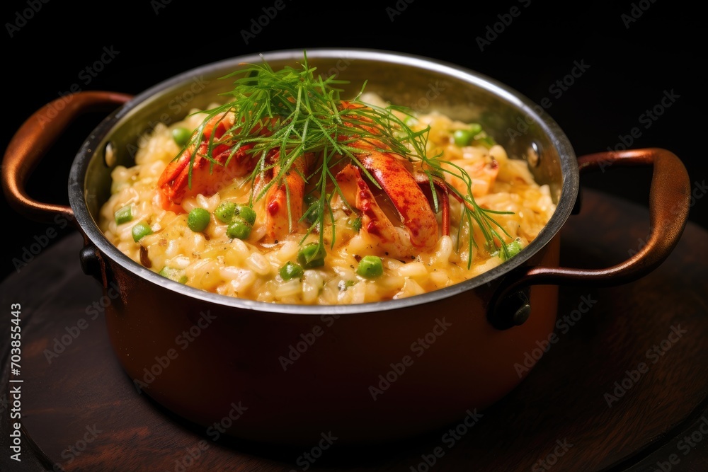 butter lobster risotto served in a small pot butter lobster risotto served in a small pot