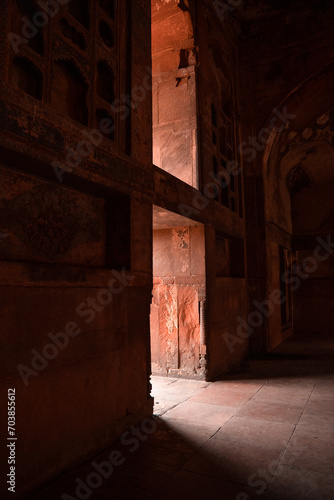 Intricate details from the Agra Red Fort ruins photo