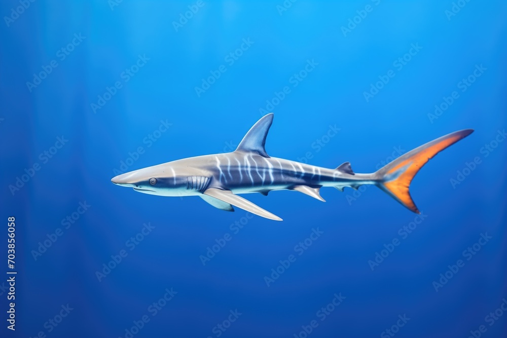blue shark gliding through deep blue sea