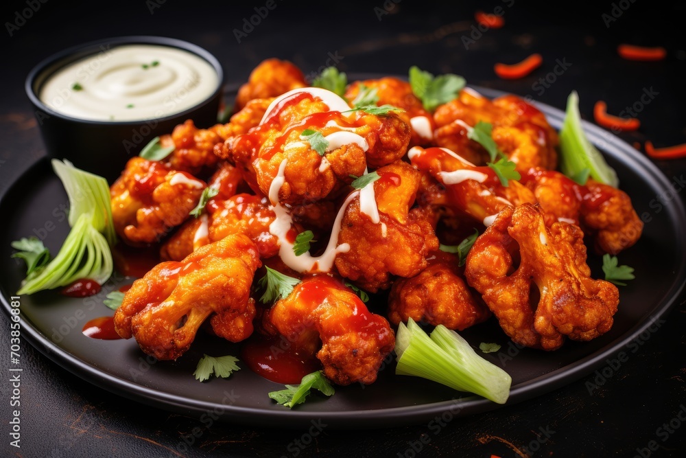 Fototapeta premium SPICY BUFFALO CAULIFLOWER WINGS WITH SAUCE