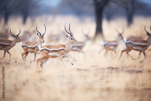 gazelle herd sprinting from a predator photo