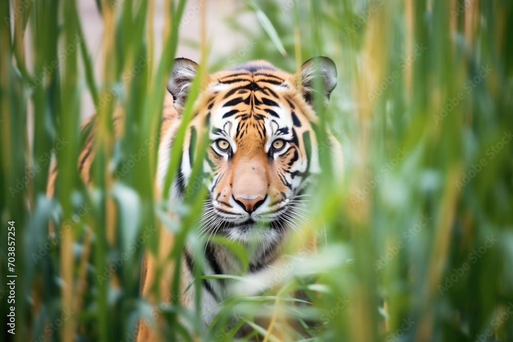 Fototapeta premium tiger stalking through dense underbrush