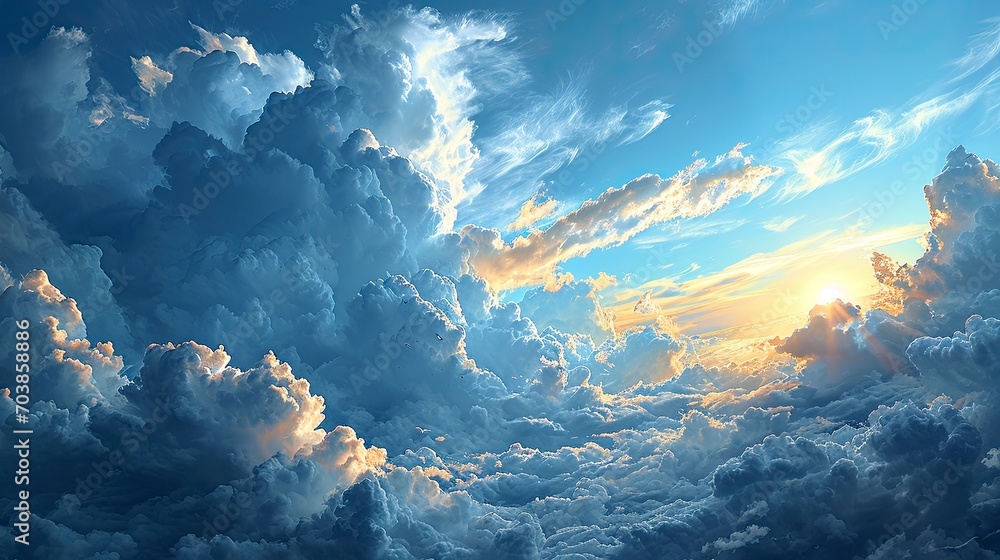 Beautiful Panorama Blue Sky Clouds Sun, Background Banner HD Beautiful Panorama Blue Sky Clouds Sun, Background Banner HD