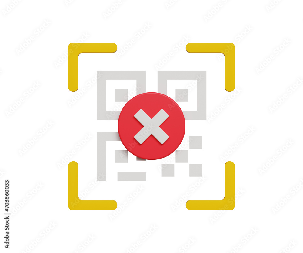 Obraz premium 3D digital transaction failure concept. Payment reject, pay money declined, online payment. 3D QR code scanning with incorrect mark. 3d illustration