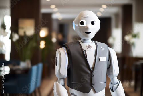 A humanoid robot as a hotel bellboy photo
