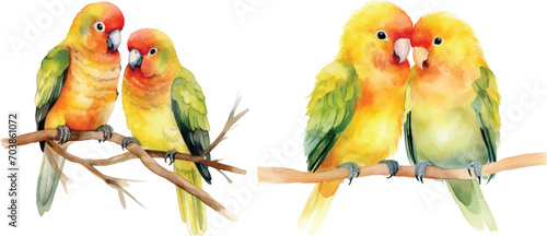 cute Watercolor A pair of Lovebirds