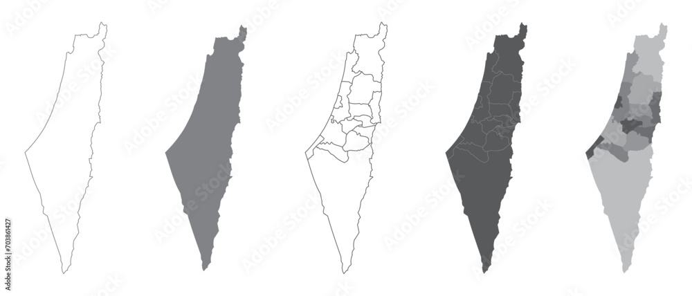 Set map of palestine. Detailed map of palestine. Grey silhouette