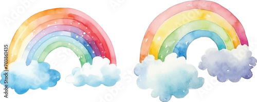Cute Watercolor rainbow and cloud photo