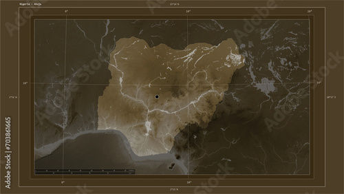 Nigeria composition. Sepia elevation map